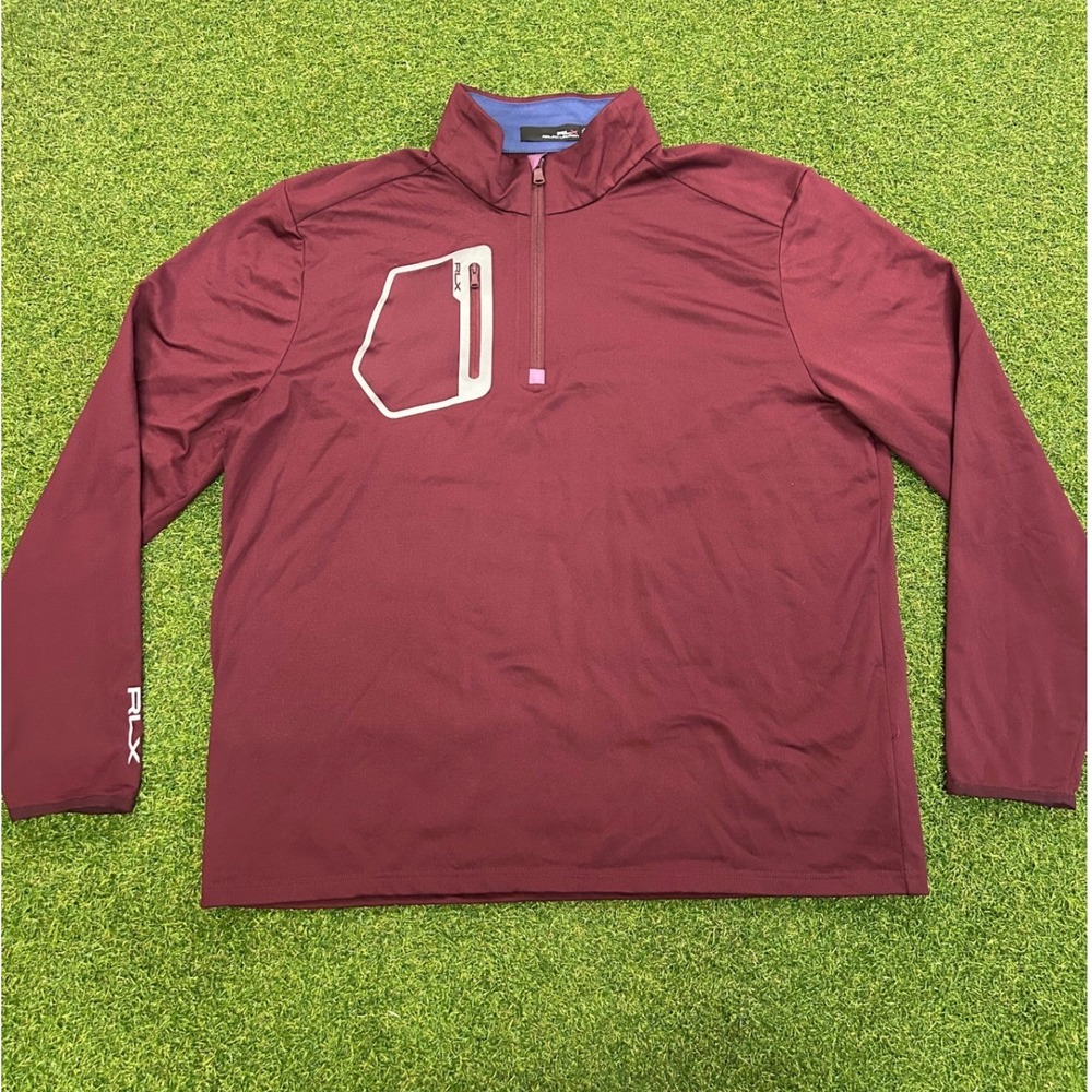 RLX Ralph Lauren Mens XL Quarter Zip Pullover Golf Shirt Maroon Burgundy